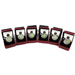 6x 2012 Canada 25-cent Coloured Birds of Canada - Rose-Breasted Grosbeak (One capsule has a scratch)