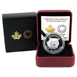 2014 $25 The Fierce Canadian Lynx Ultra High Relief Fine Silver Coin. (TAX Exempt)