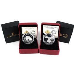2014 Canada $5 Arctic Fox & $5 Peregrine Falcon Fine Silver Coins (Capsules lightly scratched). 2pcs