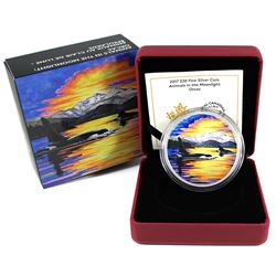 2017 Canada $30 Animals in the Moonlight - Orcas Fine Silver Coin (Capsule lightly scratched). TAX E