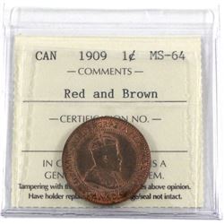 1909 Canada 1-cent ICCS Certified MS-64 Red and Brown