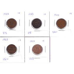 1923 1-cent : VG, 2x VG-F, Fine & F-VF. 5pcs