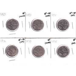 1927-1936 Canada 5-cent: 1927 EF (Nicks), 1929 EF-AU(Corr), 1931 VF-EF(scratched), 1932 EF (Scratch)