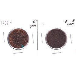 1907 & 1907-H Canada Large cent in VF-EF & EF condition (impaired).2pcs