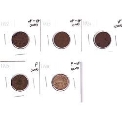 1922,1923,1924,1925 & 1926 Canada 1-cent in Fine or Better Condition. Coin comes with various imper