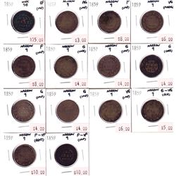 1859 Narrow 9 & 1859 Wide 9/8 Canada 1-cent in AG or better condition. Coins contain various imperfe