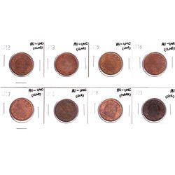 1912-1920 Canada Large cent AU-UNC ( impaired). 1912,1913,1915,1916,1917,1918,1919 & 1920 coin conta