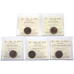 1938-1948 Canada 1-cent ICCS Certified. Lot includes 1938 MS-63 Red/Brown, 1943 MS-62 Red/Brown, 19