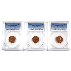 1957,1958 & 1959 Canada 1-cent PCGS Certified MS-65 Red. 3pcs