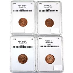 1966, 1967, 1970 & 1978 Canada 1ct PNG Certified MS-65.4pcs