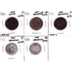 1861-1864 Nova Scotia/New Brunswick coins:1861 Nova Scotia Large Bud 1-cent, 1861 New Brunswick 1-c