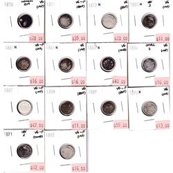 1870-1892 Canada 5-cents: 1870 Narrow Rim VG, 1871 VG-F,1872H VG, 1880H VG, 1881H VG-F,1882H VG, 188