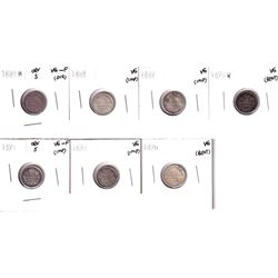 1880-1896 Canada 5-cents: 1880H Obverse 3 VG-F, 1888 VG,1889 VG,1890H VG, 1891 obverse 5 VG-F, 1892