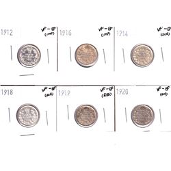 1912,1914,1916,1918,1919 & 1920 Canada 5-cents VF-EF. Coins contain various imperfections. Please vi