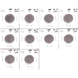 10x 1926 Near 6 Canada 5-cent VG-F (Cleaned/scratched). Please view images for details. 10pcs