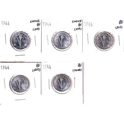 5x 1944 Canada 5-cents in Brilliant UNC condition. Coins contain various imperfections, please view 