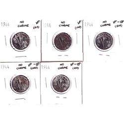 5x 1944 No Chrome 5-cents in VF or Better Condition. Coins contain various imperfections, please vie