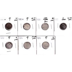 1880-1896 Canada 10-cents: 1880H Obverse 2 Good, 1881H Obverse 2 VG-F, 1886 Large Knobbed 6, obverse