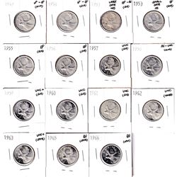 1949-1966 Canada 25-cents in EF or Better condition. You will receive 15x coins dated between 1949 &