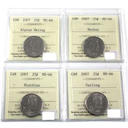 2007 Alpine Skiing, 2007 Hockey, 2007 Biathlon & 2007 Curling ICCS Certified MS-66. 4pcs