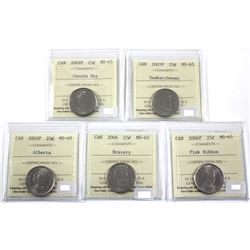 2002P Canada Day, 2005P Saskatchewawn,2005P Alberta, 2006 Bravery, 2006P Pink Ribbon 25-cent ICCS C