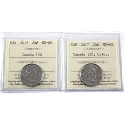 2017 Canada 150 25-cent Coloured & Non Coloured ICCS Certified MS-65.2pcs
