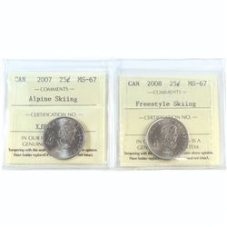 25-cent 2007 Alpine Skiing & 2008 Freestyle Skiing ICCS Certified MS-67. 2pcs.