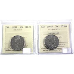 2001P & 200P Ascension to the throne 50-cent ICCS Certified MS-66. 2pcs