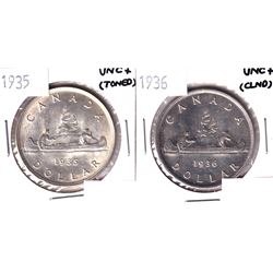 1935 & 1936 Silver Dollar UNC + (toned/cleaned) 2pcs