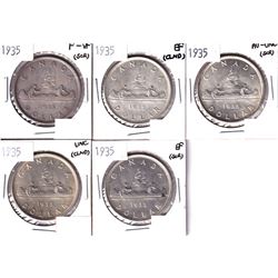 5x 1935 Silver Dollar F-VF or Better Condition. Coins contain various imperfections. Please view i