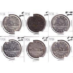 6x 1936 Canada Silver Dollar VF or Better Condition. Coins contain various imperfections. Please vie
