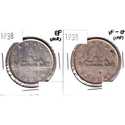 2x 1938 Canada Silver Dollar VF-EF/EF Condition (scratched/impaired). 2pcs