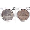 Image 1 : 2x 1938 Canada Silver Dollar  VF-EF/EF Condition (scratched/impaired). 2pcs