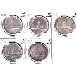 5x 1939 Canada Silver Dollar EF (Cleaned or Scratch)5pcs