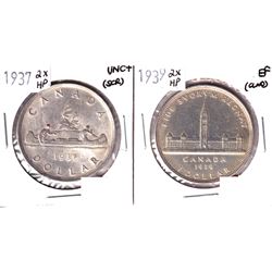 1937 2x HP Silver Dollar EF & 1939 2x HP Silver Dollar UNC+. 2pcs