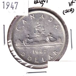 1947 Blunt 7 Silver Dollar VF( Scratched)