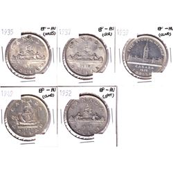 1935,1937,1939,1949 & 1952 Silver Dollar EF-AU. Coin contains carious imperfections. Please view ima