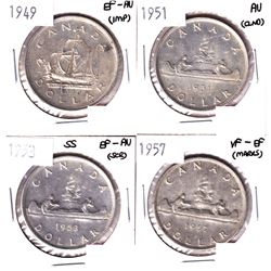 1949,1951,1953 & 1957 Canada Silver Dollar VF-EF Or Better Condition. Coins contain various imperfec