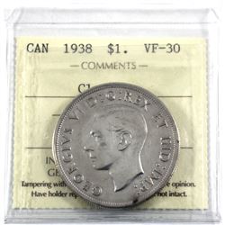 1938 Canada Silver Dollar ICCS Certified VF-30 (cleaned)