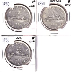 1950, 1950 Arnprior & 1950 SWL Silver Dollar EF (scratched). 3pcs