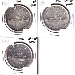 1950 SWL, 1951 SWL & 1952 NWL Silver Dollar VF-EF or Better Condition. Coins contain various imperf