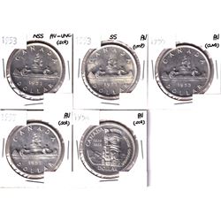 1953 NSS, 1953 SS, 1955, 1957 & 1958 Canada Silver Dollar in AU and Better Condition. Coins contai