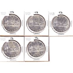 5x 1965 Canada Silver Dollar Type 2. 5pcs