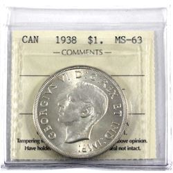 1938 Canada Silver $1 ICCS Certified MS-63.