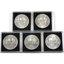 5x All variety 1965 Canada Silver Dollars. 5pcs