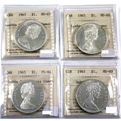 4x 1965 Silver Dollar Varieties: 1965 Lgebds Blt 5 ; Heavy Cameo MS-63, 1965 LgeBds pointed 5; Cameo