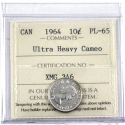 10-cent 1964 ICCS Certified PL-65 Ultra Heavy Cameo! Very subtle hints of golden toning around the e