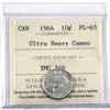 Image 1 : 10-cent 1964 ICCS Certified PL-65 Ultra Heavy Cameo! Very subtle hints of golden toning around the e