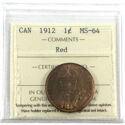 1912 1-cent ICCS Certified MS-64 RED! A nice original coin with soft orange fields.