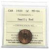 Image 1 : 1920 1-cent small,  ICCS Certified MS-64 RED! First year for the Canadian Small cents, this coin has